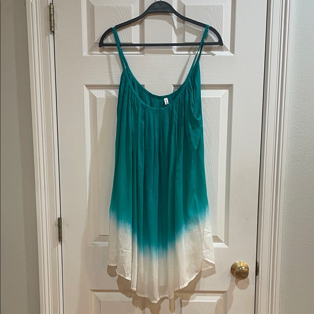 Bon voyage swimsuit cover-up spaghetti straps dress tunic Top womens green white